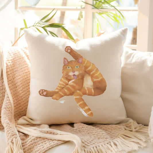 Playful Orange Cat Pillow - Fun and Whimsical Home Decor - MerikaArt