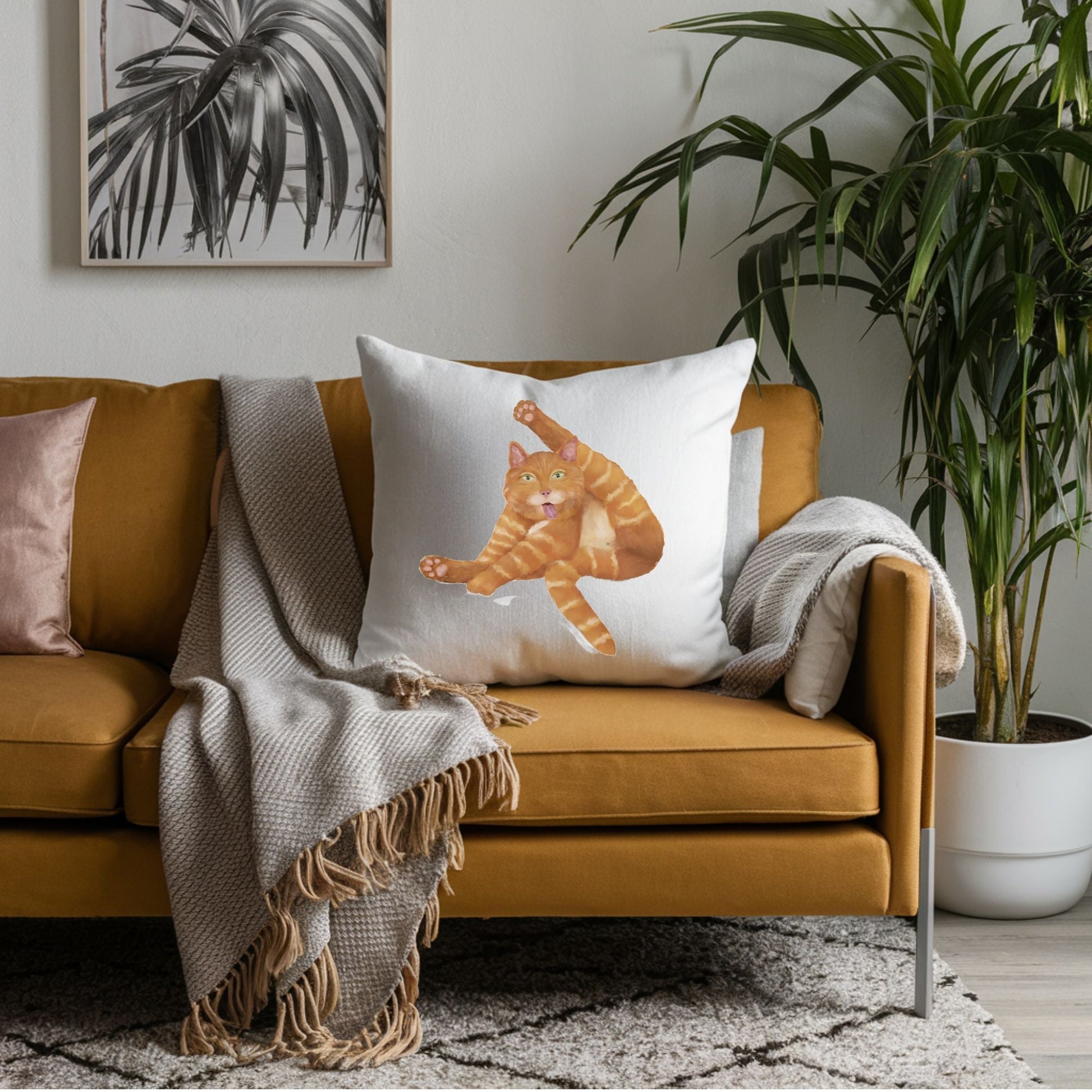 Playful Orange Cat Pillow - Fun and Whimsical Home Decor - MerikaArt