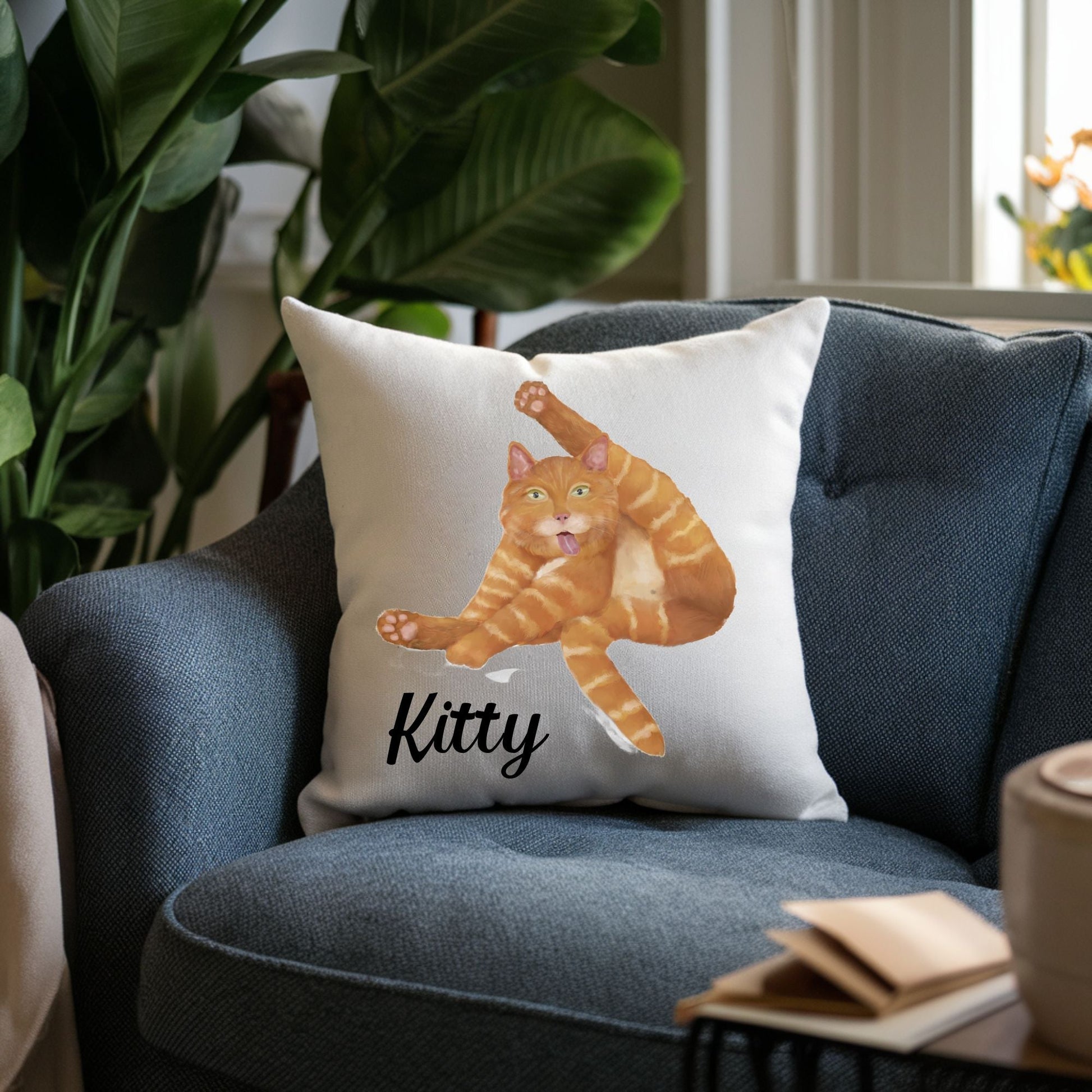 Playful Orange Cat Pillow - Fun and Whimsical Home Decor - MerikaArt