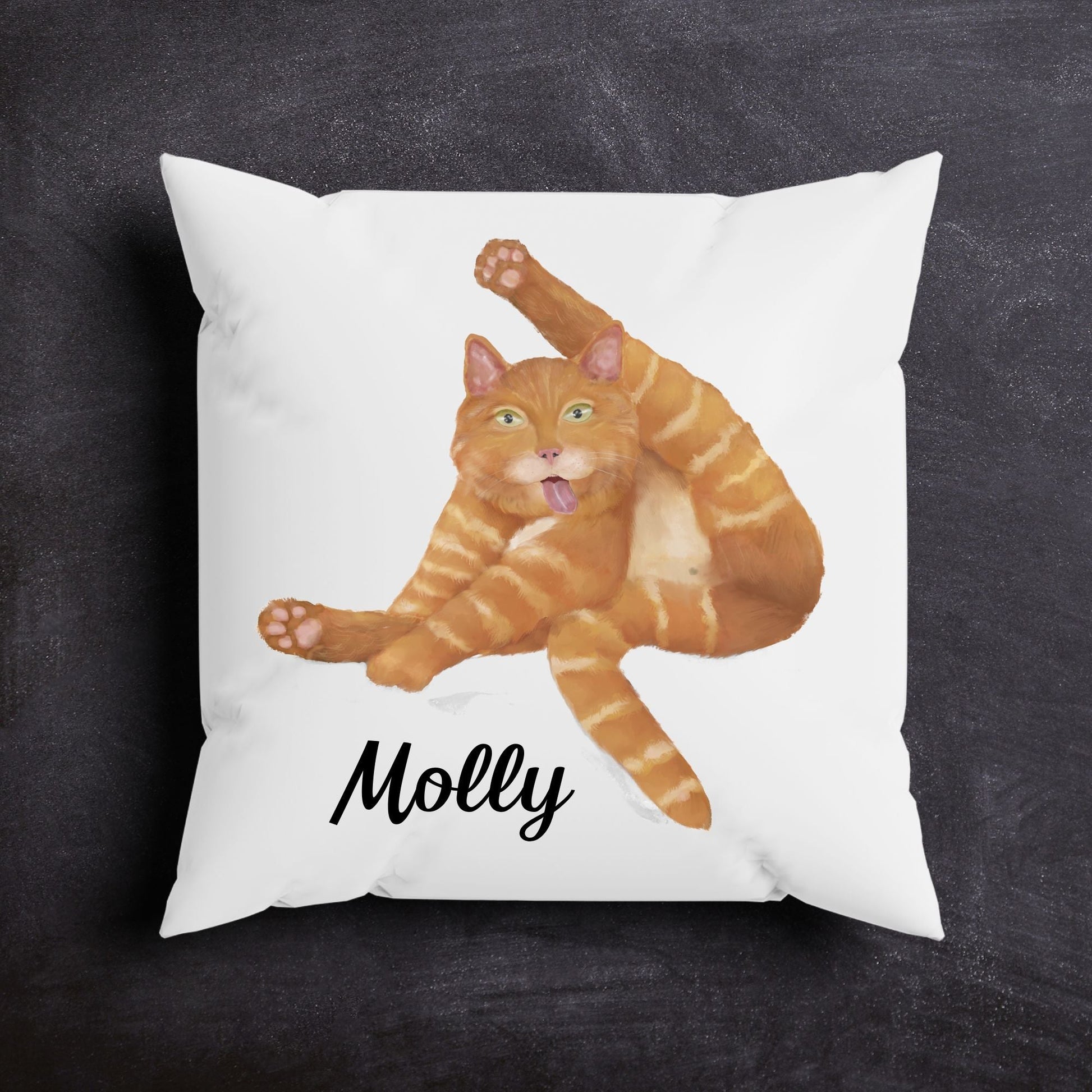 Playful Orange Cat Pillow - Fun and Whimsical Home Decor - MerikaArt