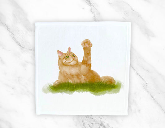 Playful Orange Cat Washcloth - MerikaArt