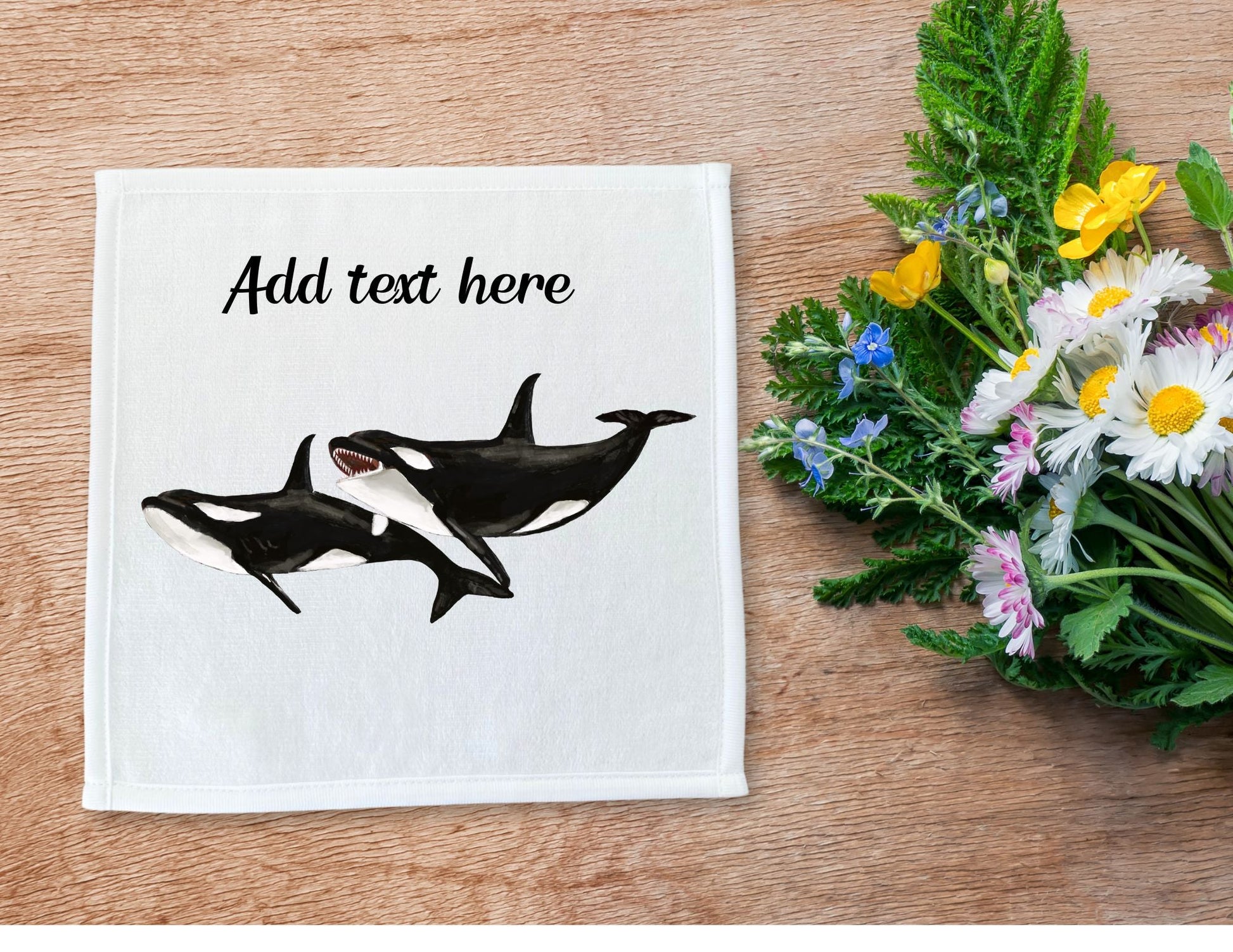 Playful Orcas Washcloth - MerikaArt