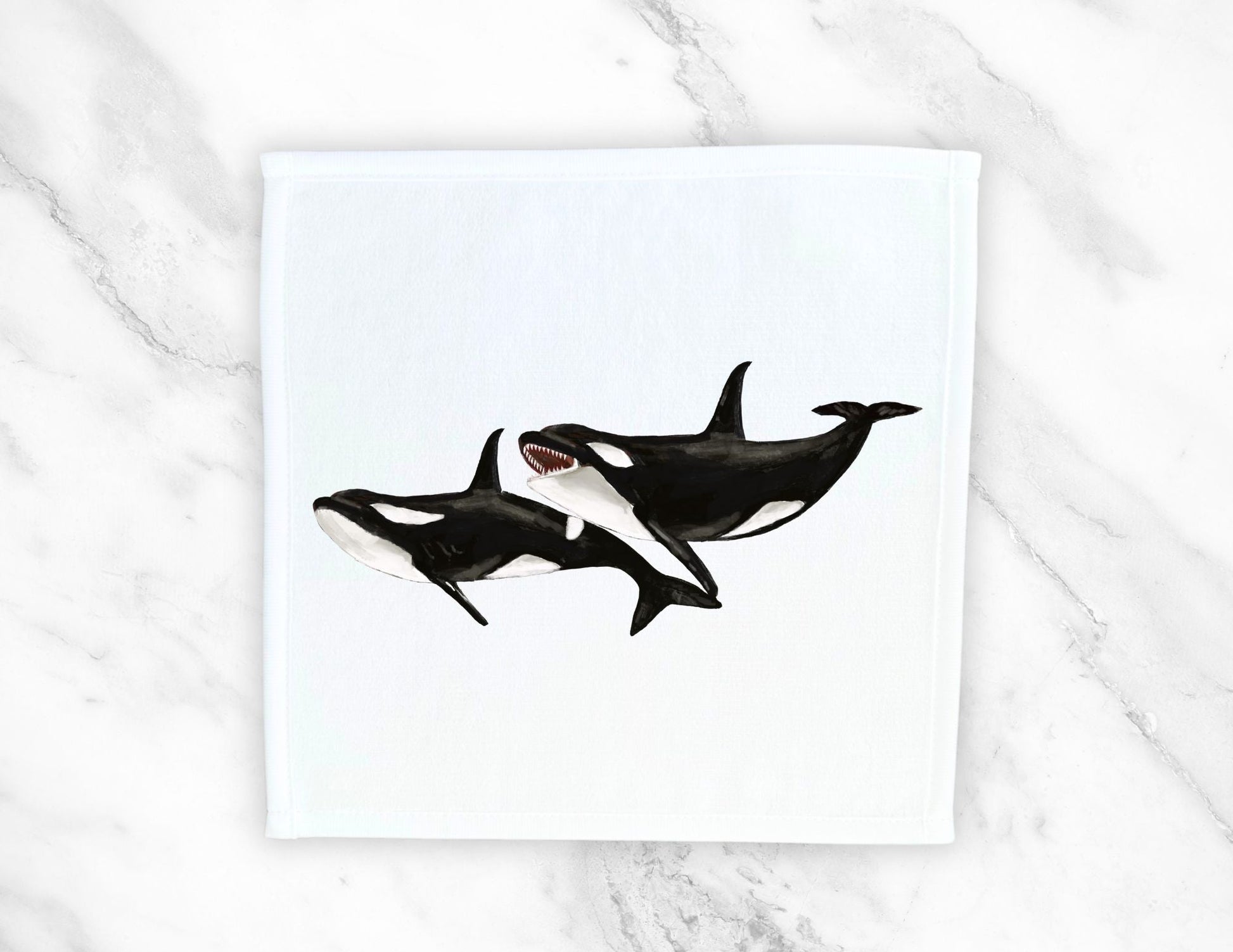 Playful Orcas Washcloth - MerikaArt