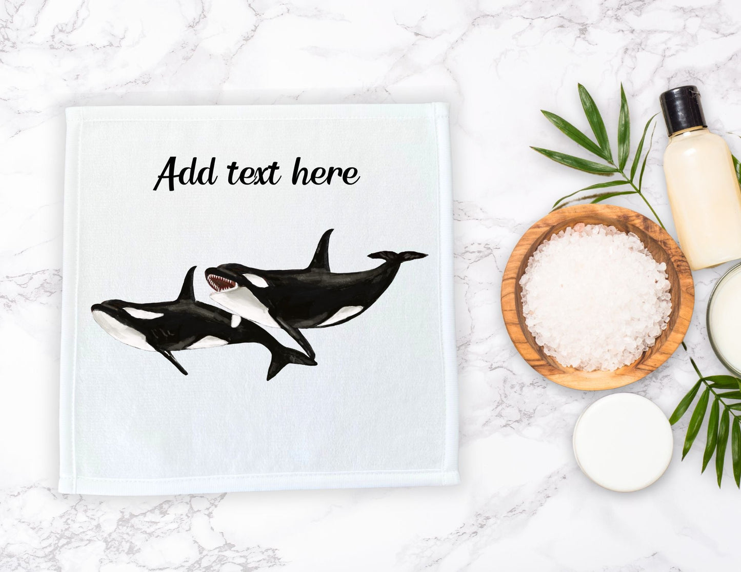 Playful Orcas Washcloth - MerikaArt