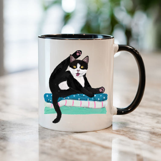 Playful Tuxedo Cat Ceramic Coffee Mug - MerikaArt