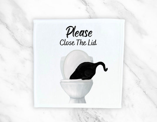 "Please Close The Lid" Black Cat Washcloth - MerikaArt