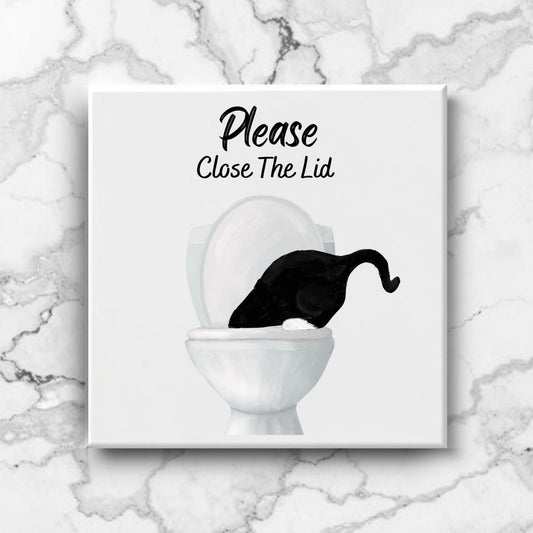 "Please Close The Lid" Cat Ceramic Tile - MerikaArt