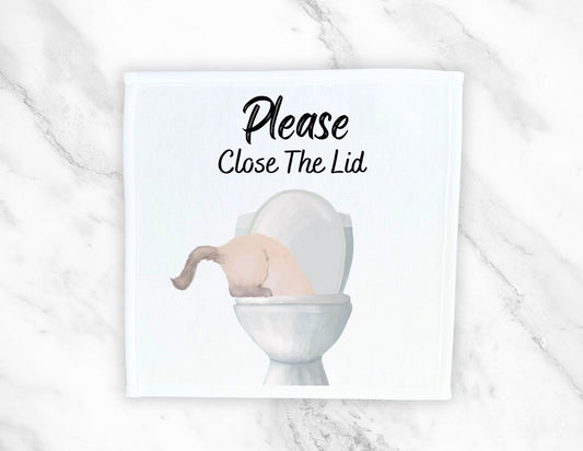 "Please Close The Lid" Cat Washcloth - MerikaArt