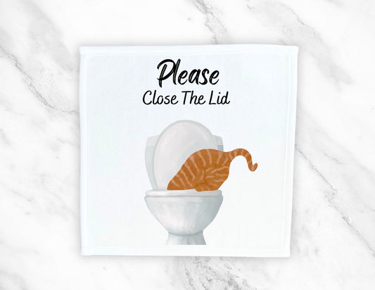 "Please Close The Lid" Ginger Tabby Cat Washcloth - MerikaArt