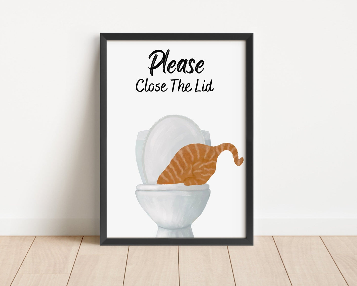 "Please Close the Lid" Orange Tabby Cat Bathroom Sign - MerikaArt