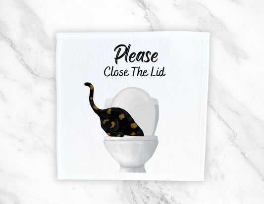 "Please Close The Lid" Tortoiseshell Cat Washcloth - MerikaArt