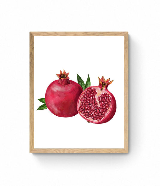 Pomegranate Art Print, Pomegranate Art, Kitchen Wall Hanging, Dining Room Decor, Berry Painting, Fruit Illustration, Farmhouse Wall Decor - MerikaArt