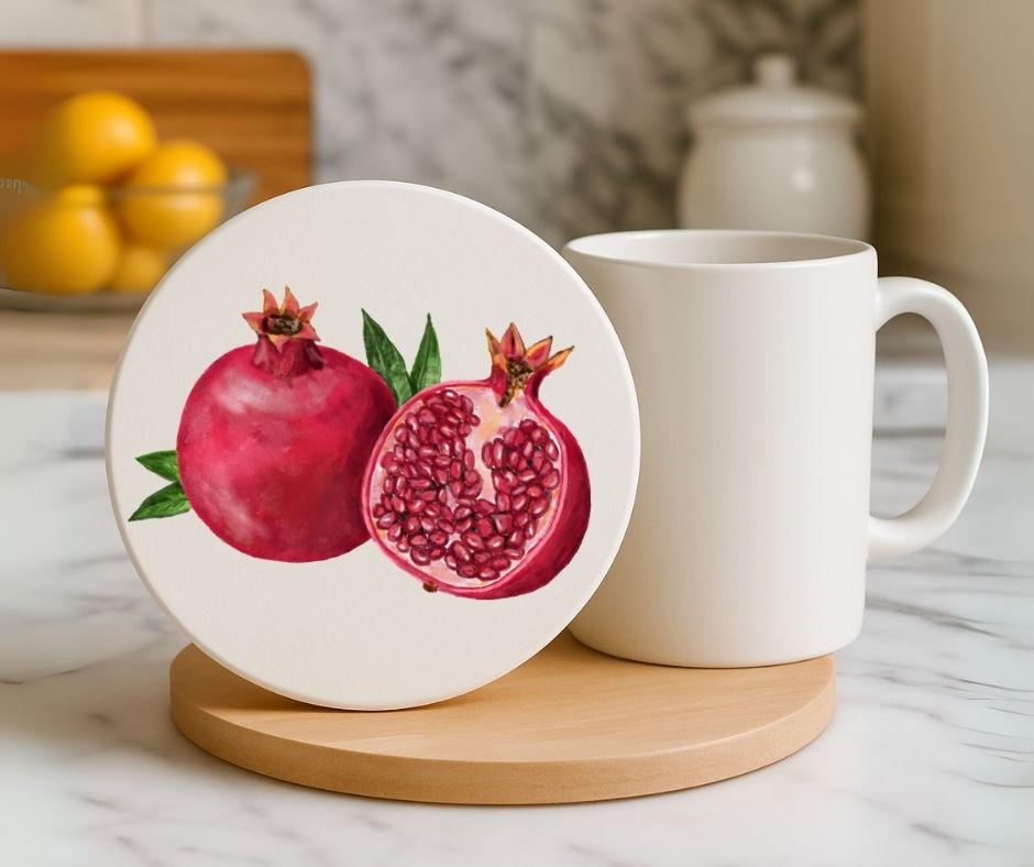 Pomegranate Ceramic Coaster - MerikaArt