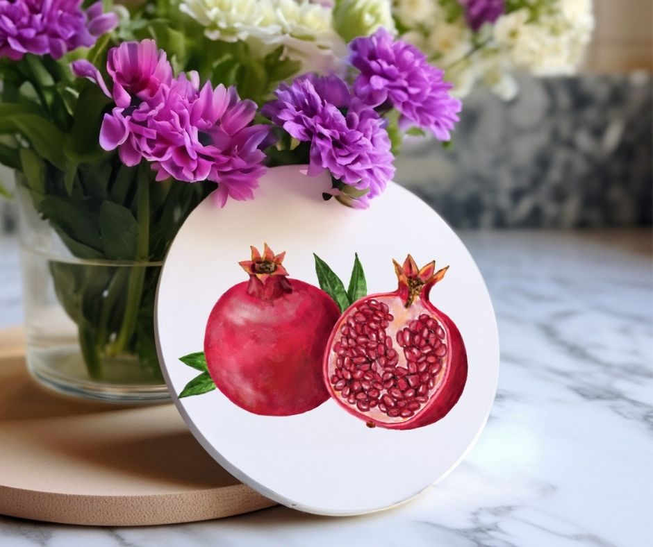 Pomegranate Ceramic Coaster - MerikaArt