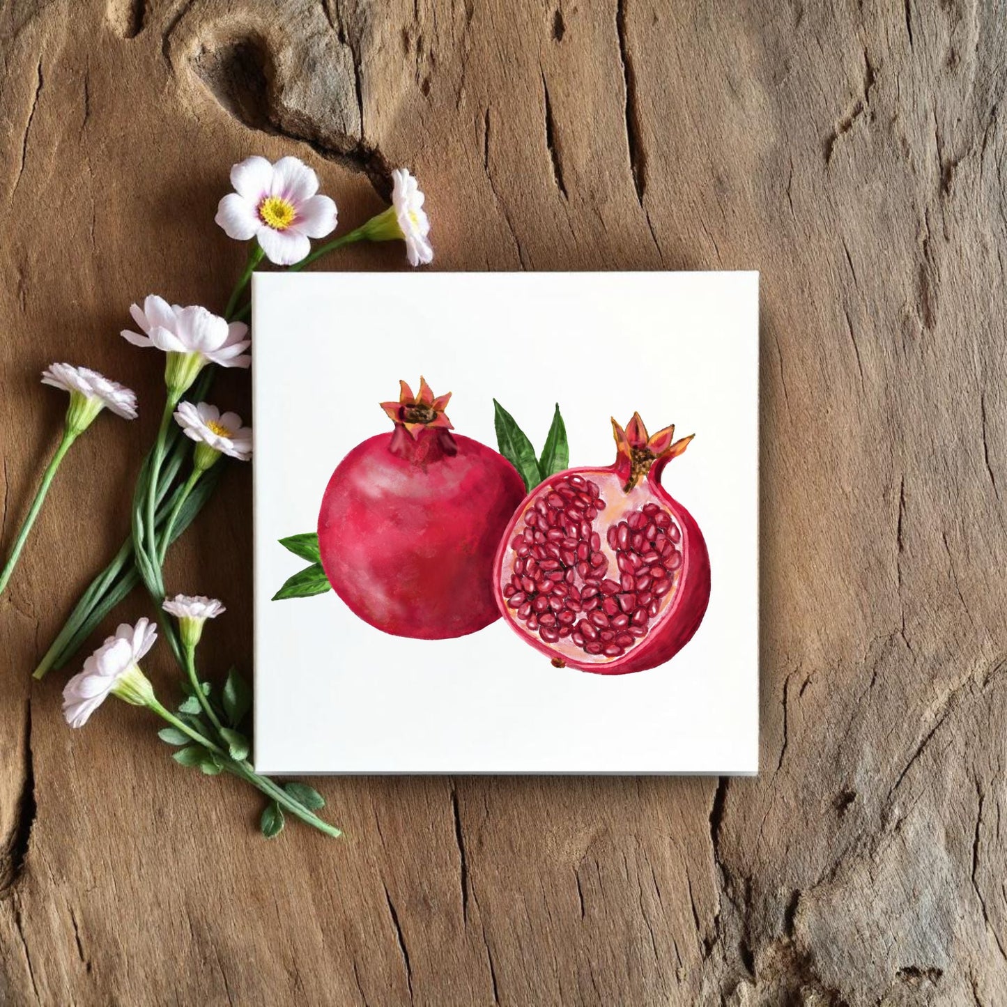 Pomegranate Ceramic Tile – Handcrafted Kitchen Decor - MerikaArt