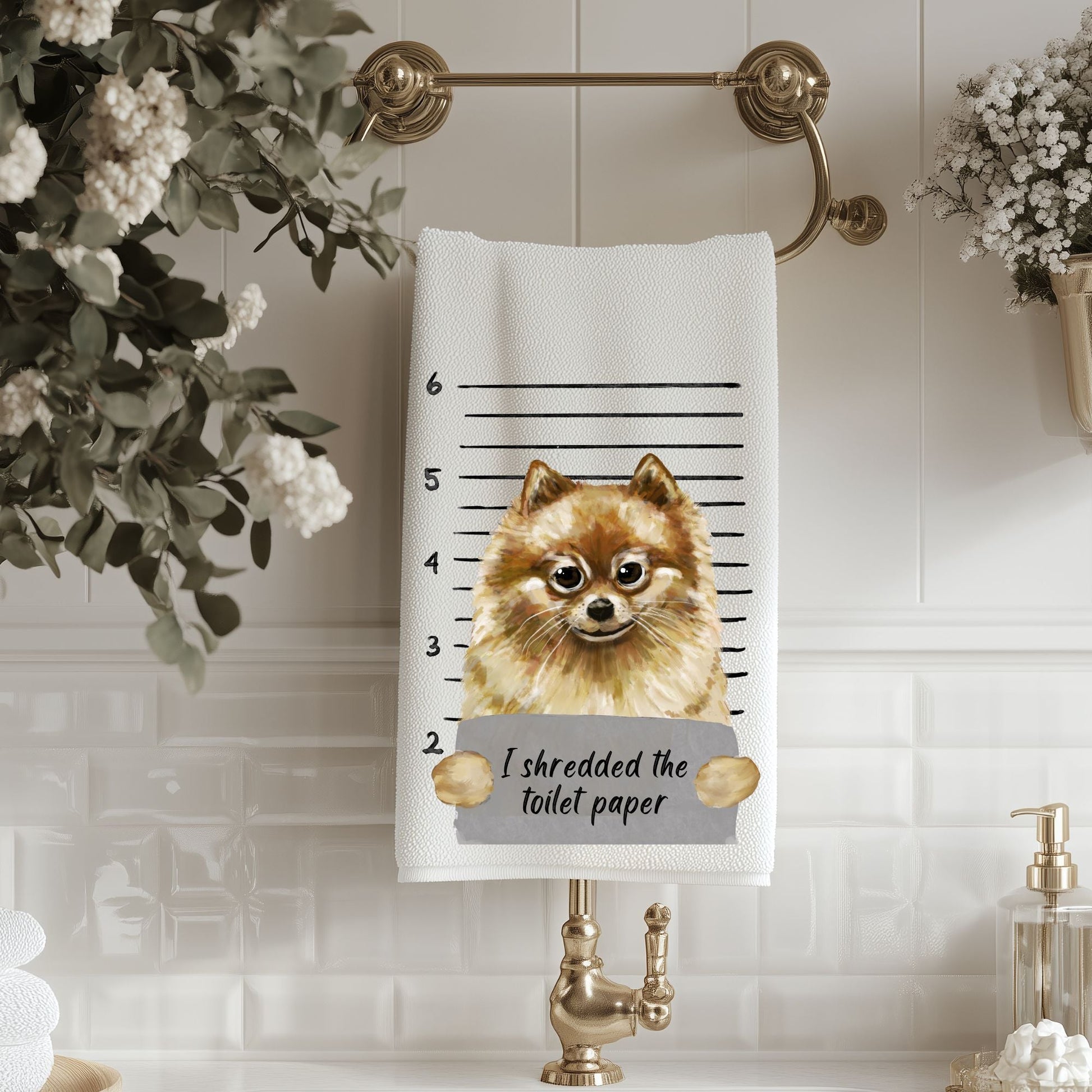 Pomeranian Mugshot Bathroom Towel - MerikaArt