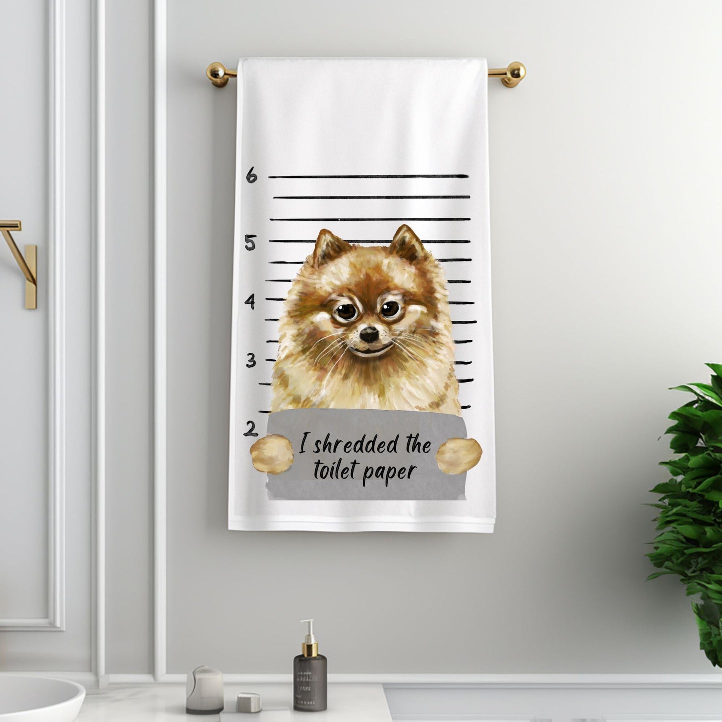 Pomeranian Mugshot Bathroom Towel - MerikaArt