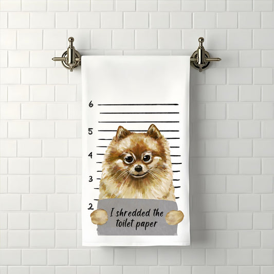 Pomeranian Mugshot Bathroom Towel - MerikaArt