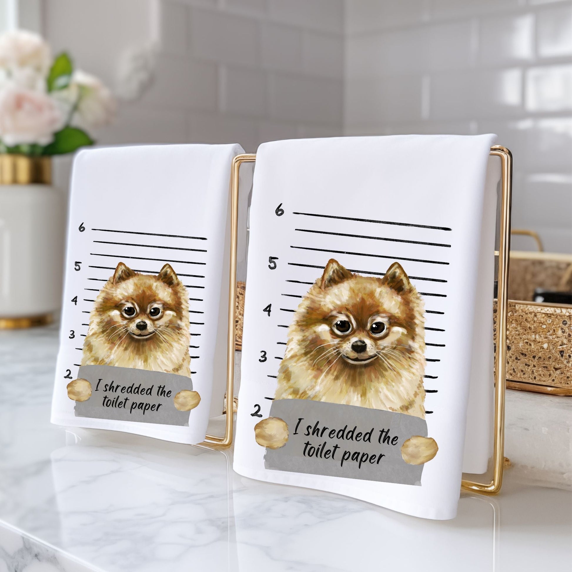 Pomeranian Mugshot Bathroom Towel - MerikaArt