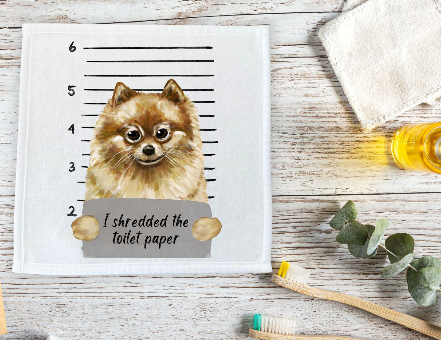 Pomeranian Mugshot Washcloth - MerikaArt