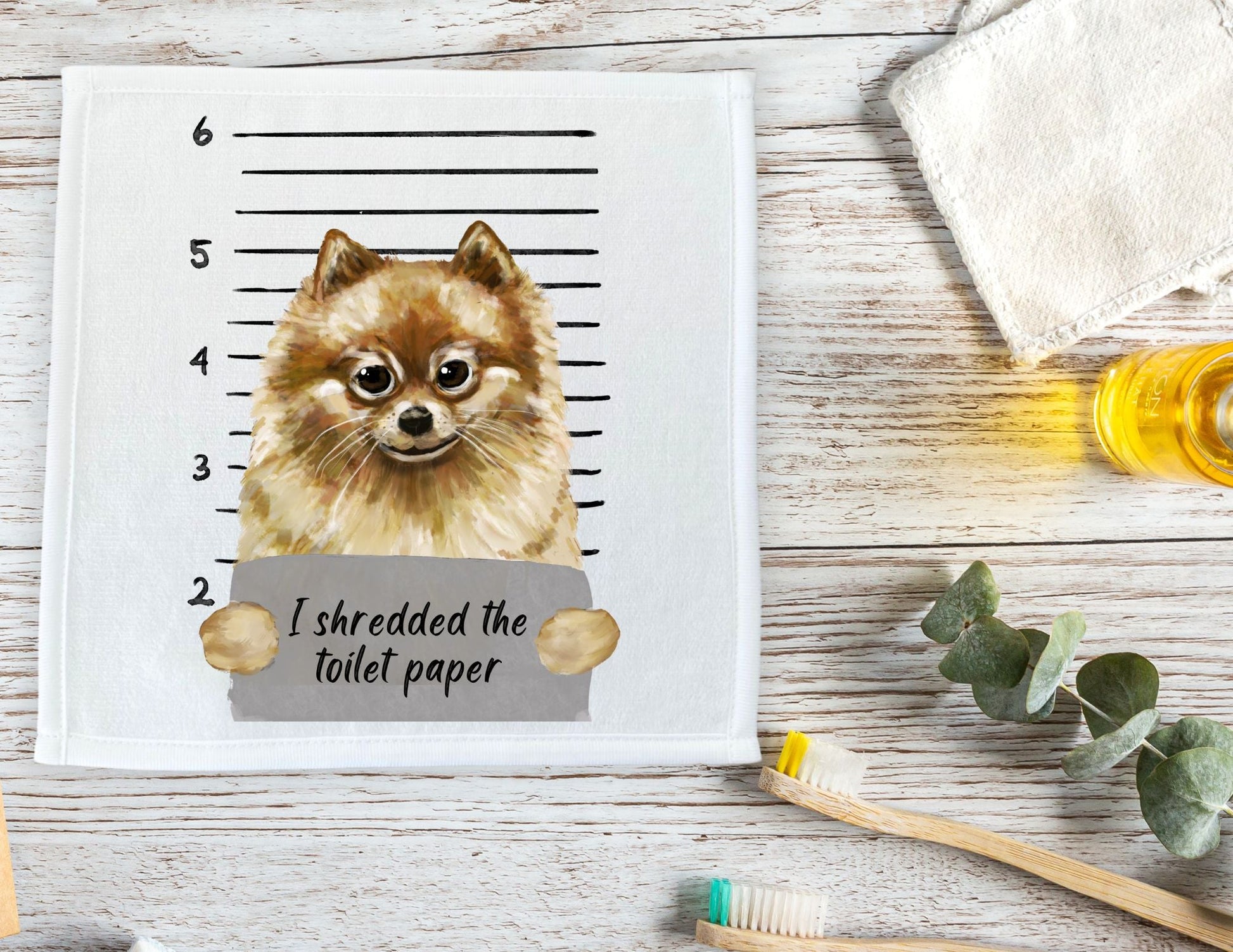 Pomeranian Mugshot Washcloth - MerikaArt