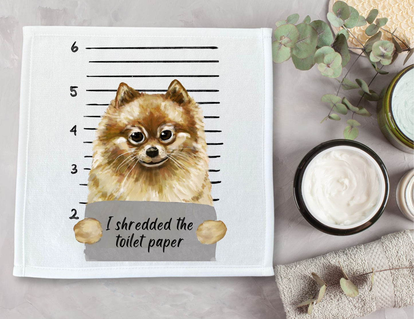 Pomeranian Mugshot Washcloth - MerikaArt