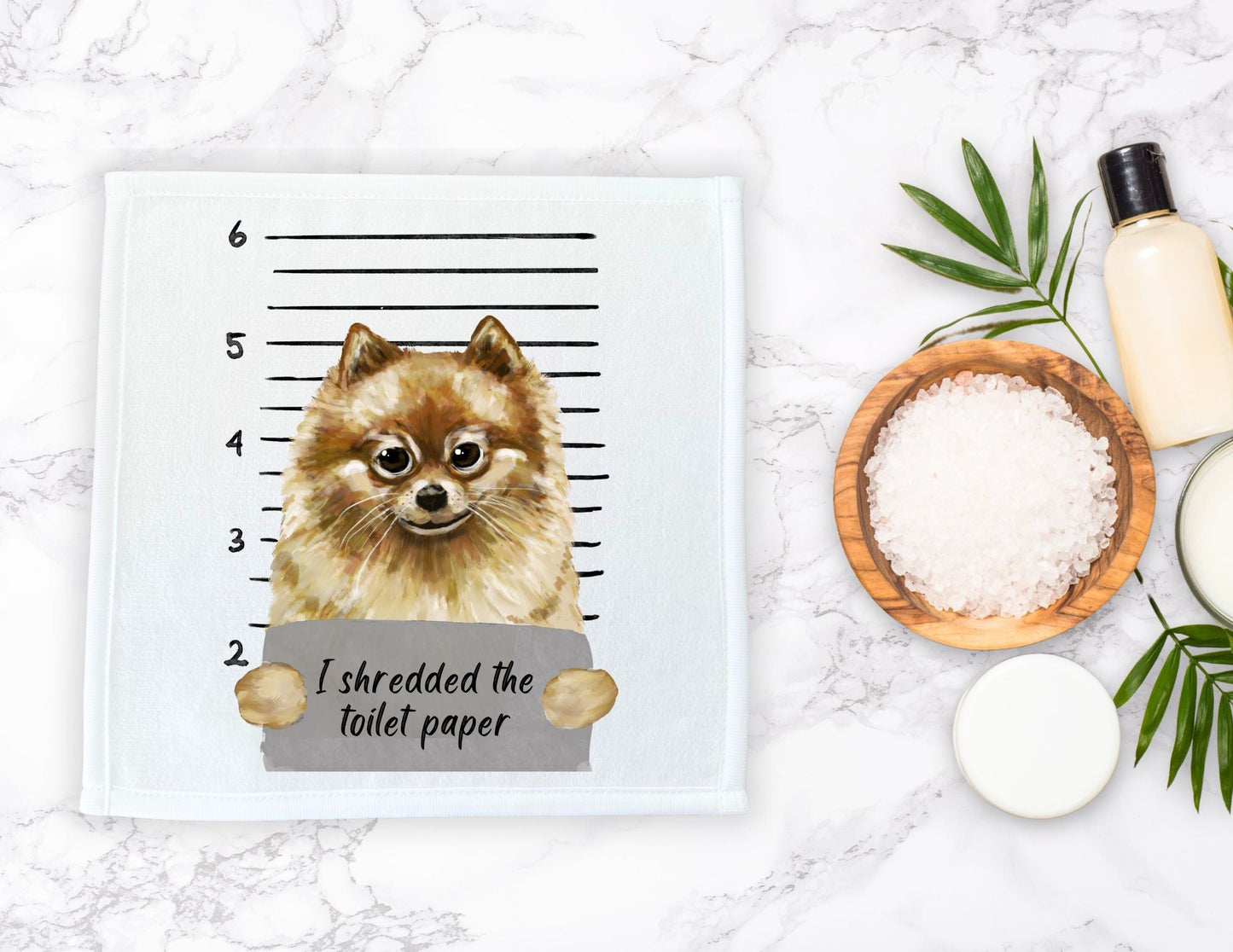 Pomeranian Mugshot Washcloth - MerikaArt