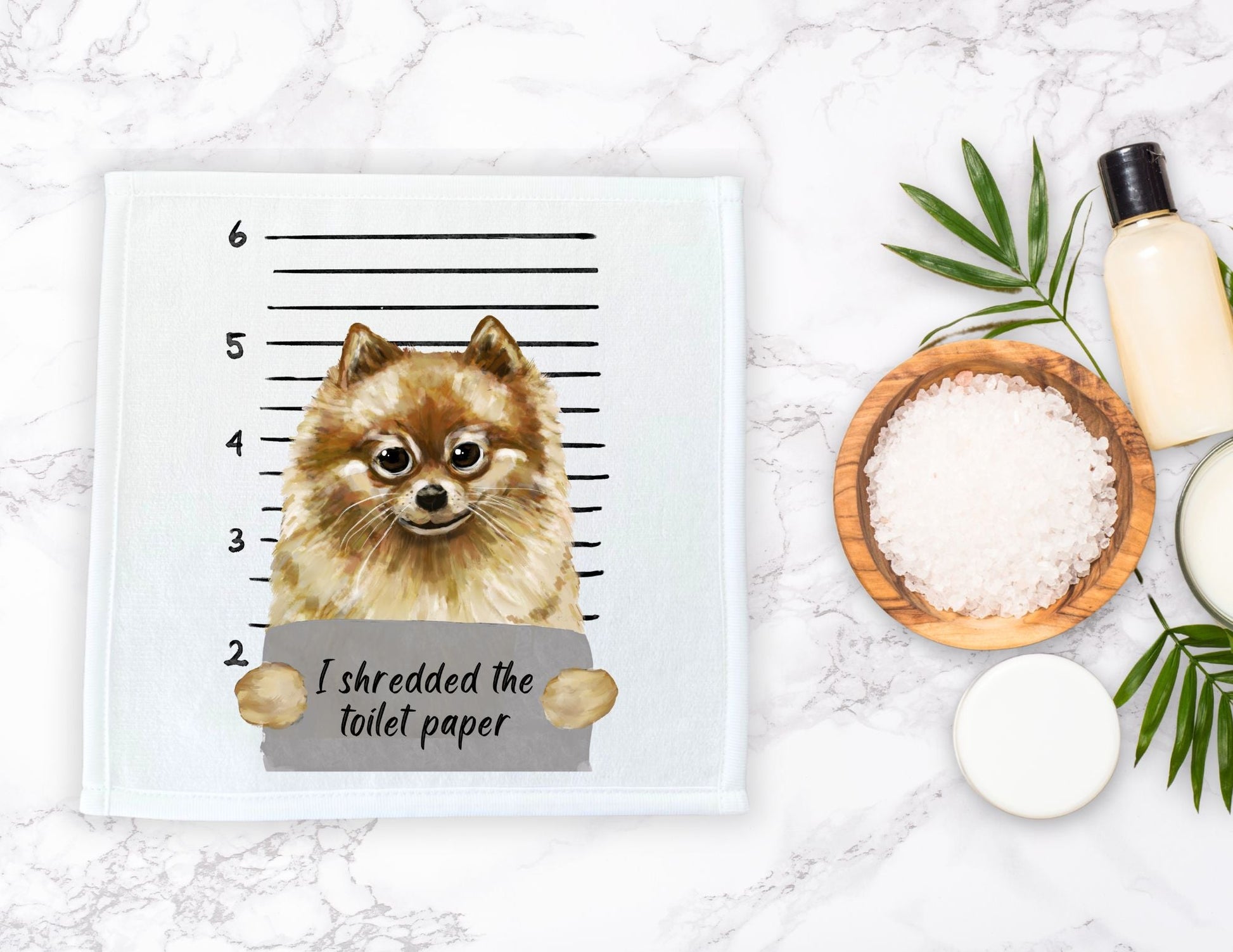 Pomeranian Mugshot Washcloth - MerikaArt