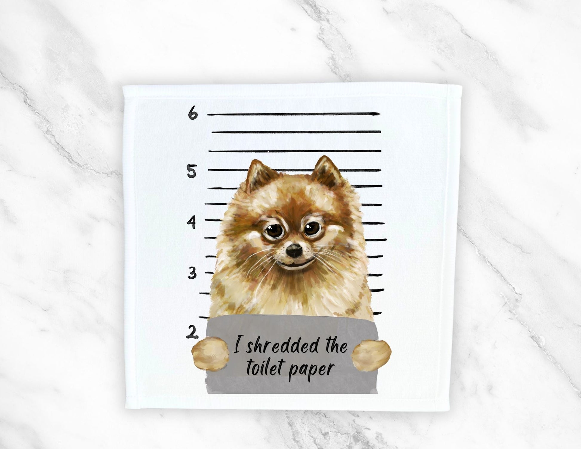 Pomeranian Mugshot Washcloth - MerikaArt