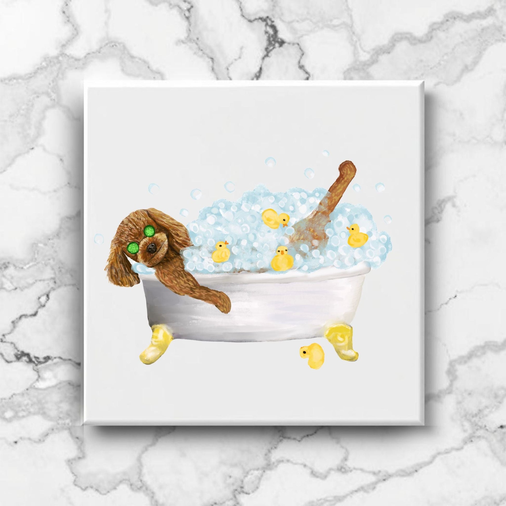 Poodle in Bathtub Ceramic Tile – Handcrafted Whimsical Pet Art Decor - MerikaArt