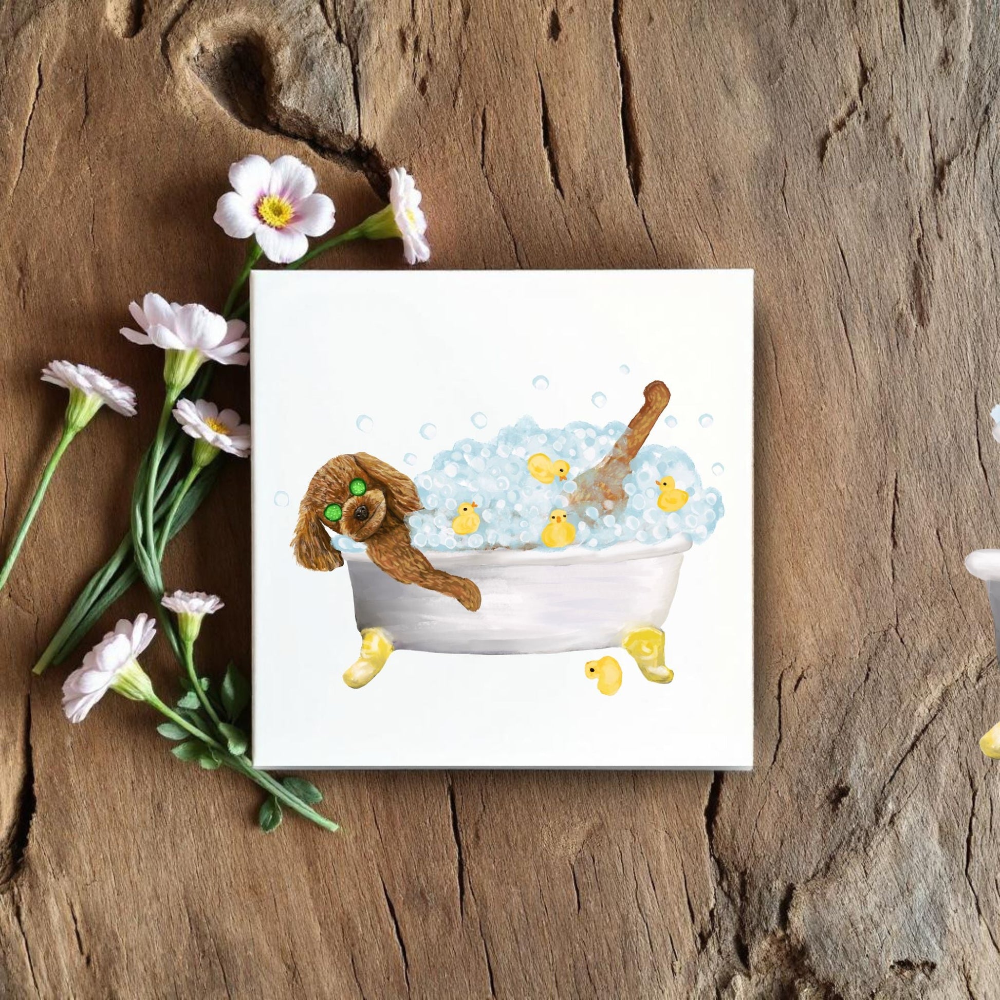 Poodle in Bathtub Ceramic Tile – Handcrafted Whimsical Pet Art Decor - MerikaArt