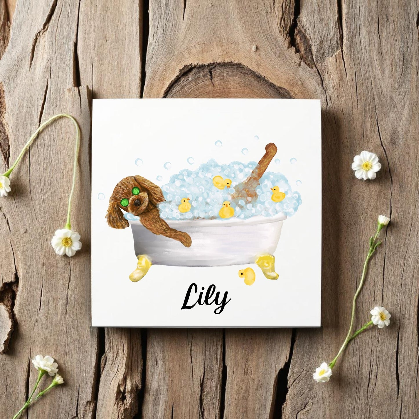 Poodle in Bathtub Ceramic Tile – Handcrafted Whimsical Pet Art Decor - MerikaArt