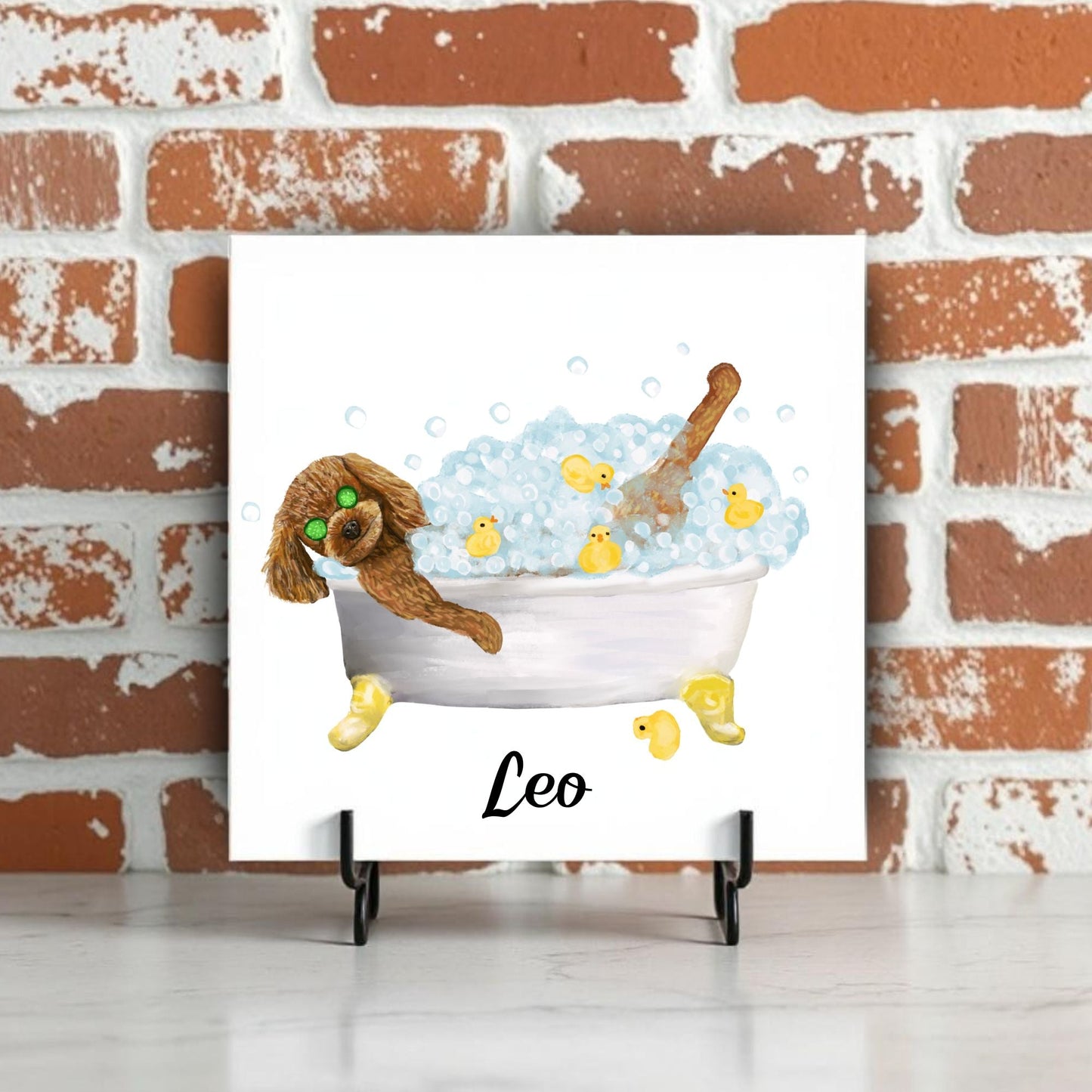 Poodle in Bathtub Ceramic Tile – Handcrafted Whimsical Pet Art Decor - MerikaArt