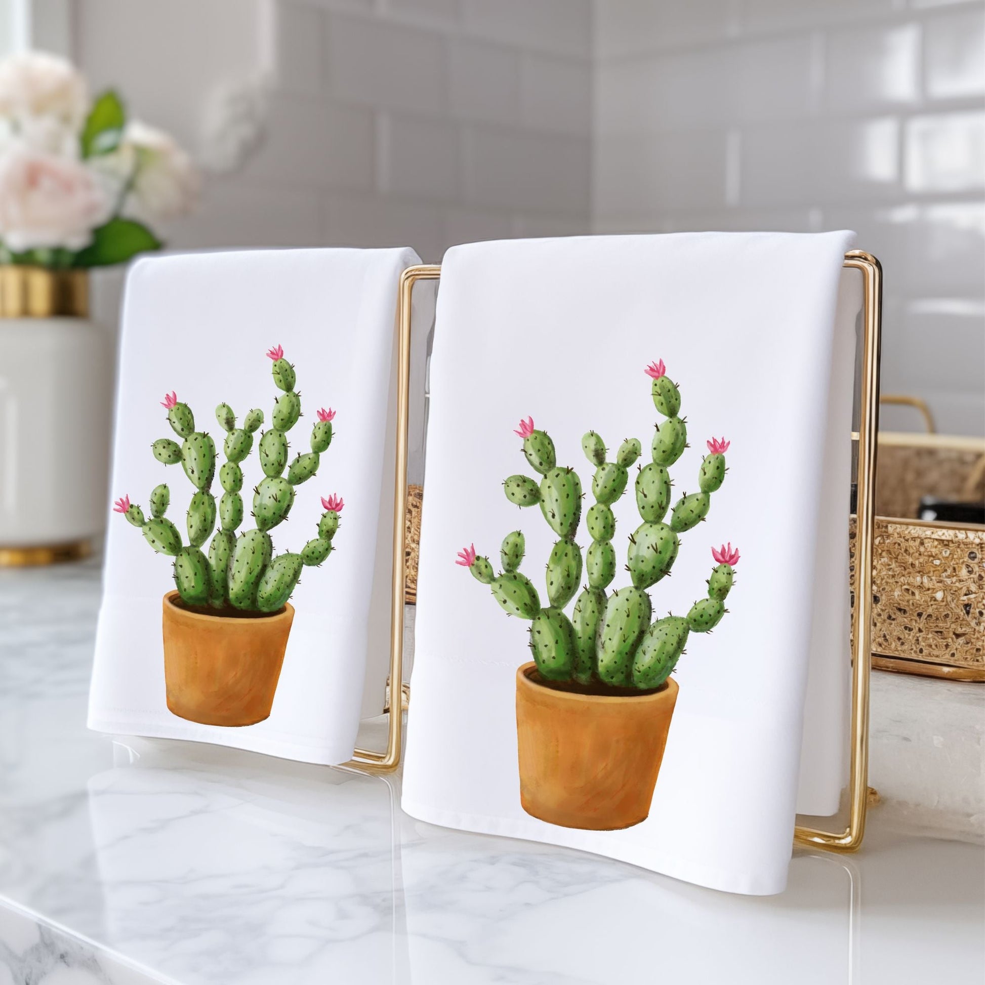 Potted Cactus Bathroom Towel - MerikaArt