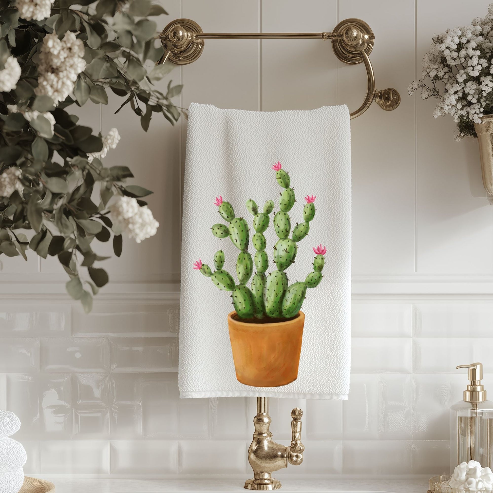 Potted Cactus Bathroom Towel - MerikaArt