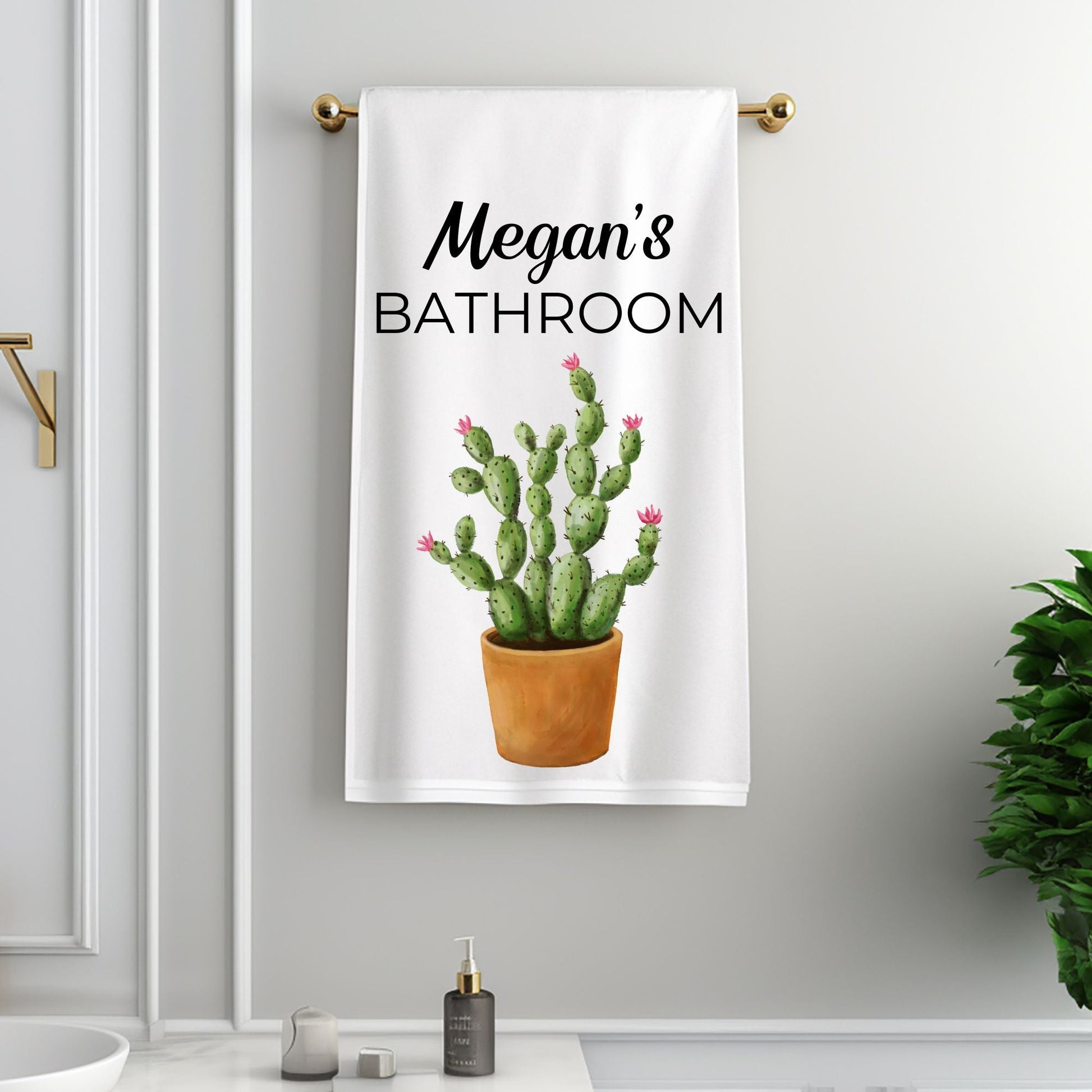 Potted Cactus Bathroom Towel - MerikaArt