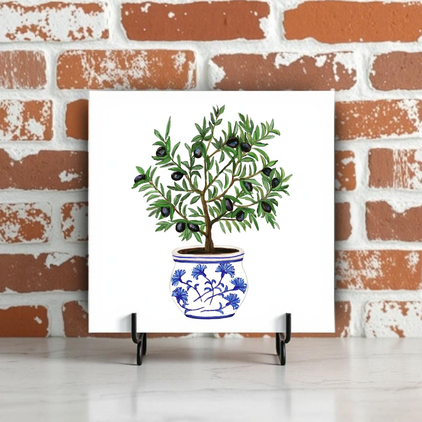 Potted Olive Tree Ceramic Tile – Handcrafted Mediterranean Decor - MerikaArt