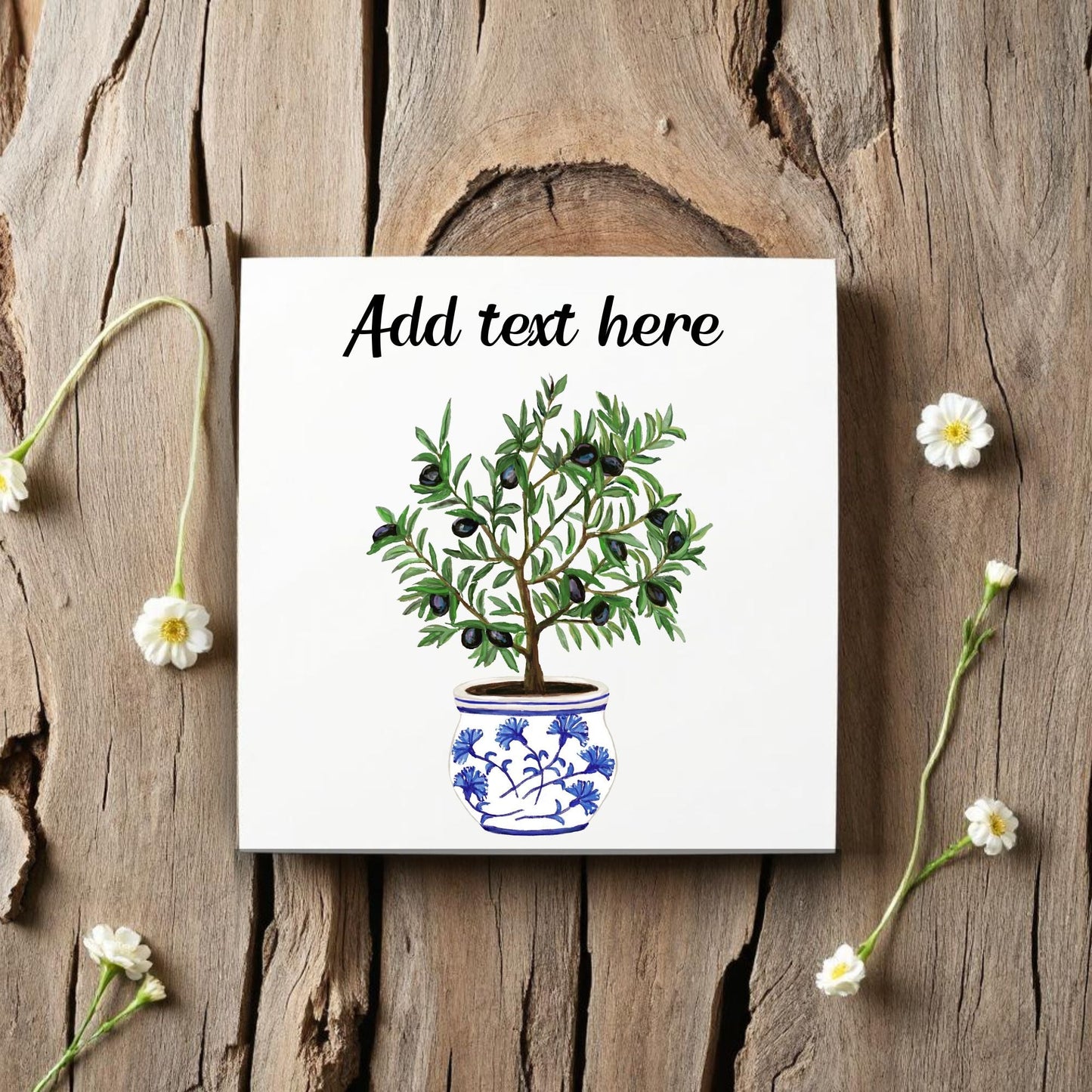 Potted Olive Tree Ceramic Tile – Handcrafted Mediterranean Decor - MerikaArt