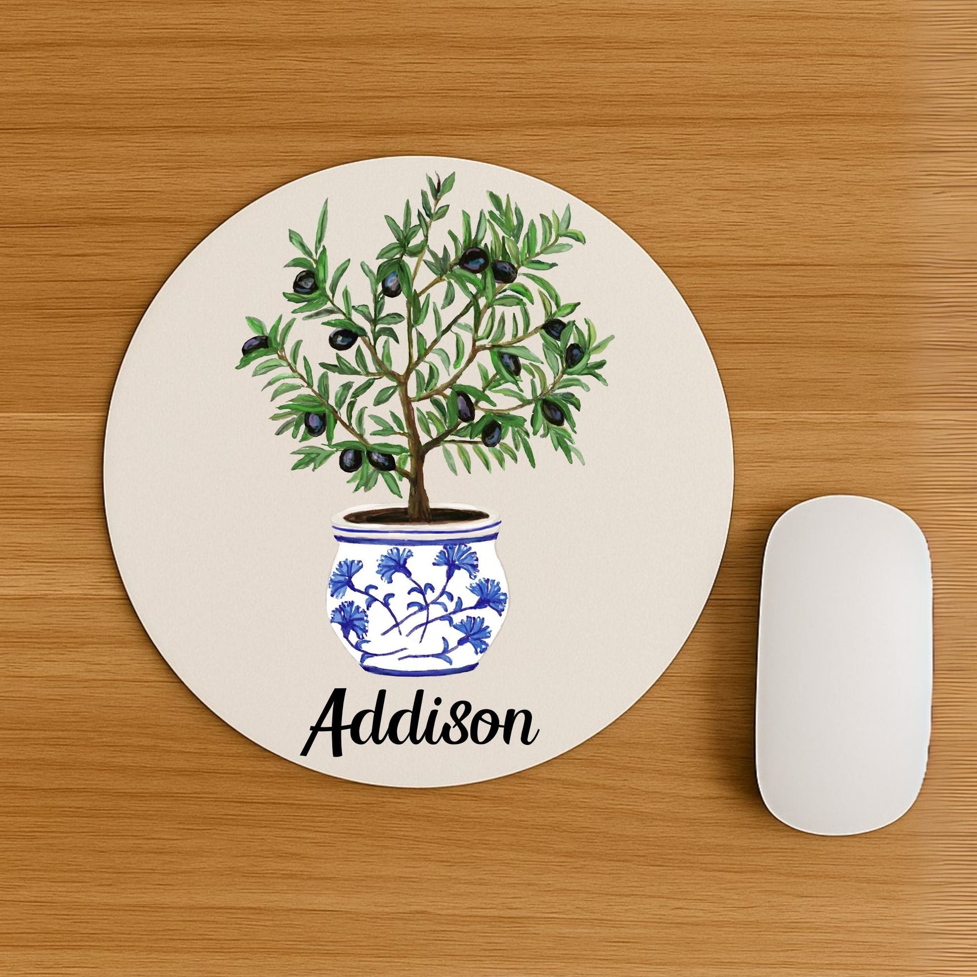 Potted Olive Tree Vinyl Mousepad - MerikaArt