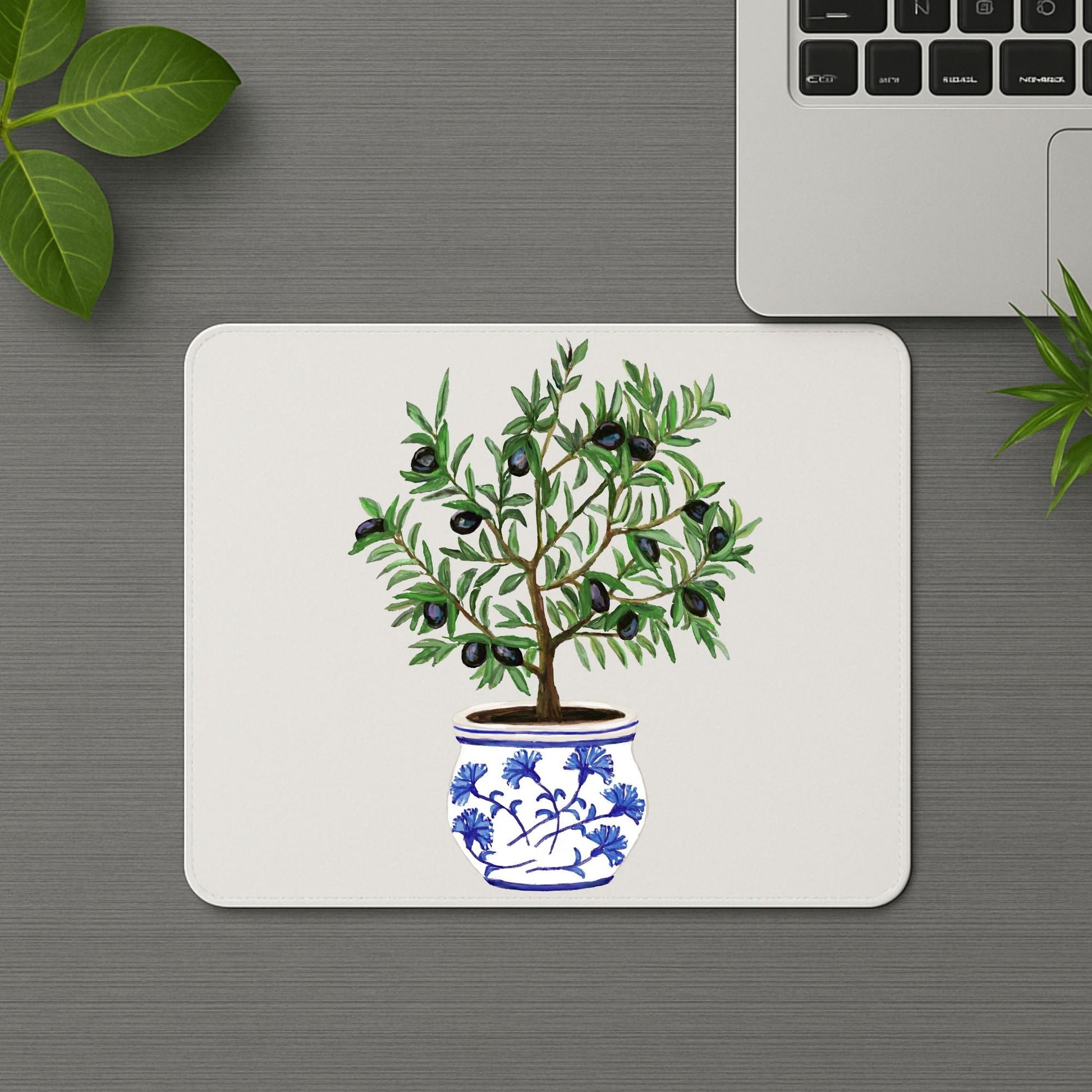 Potted Olive Tree Vinyl Mousepad - MerikaArt