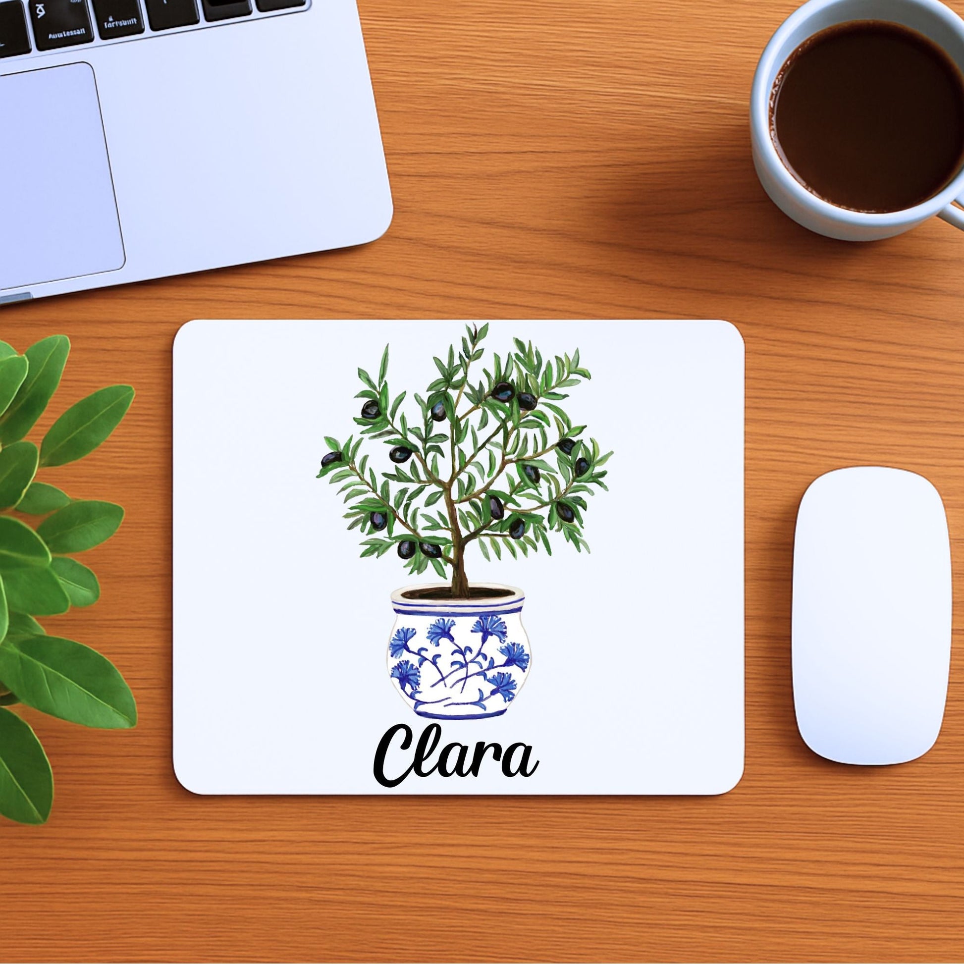 Potted Olive Tree Vinyl Mousepad - MerikaArt