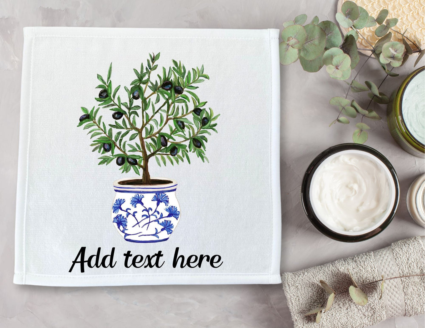 Potted Olive Tree Washcloth - MerikaArt