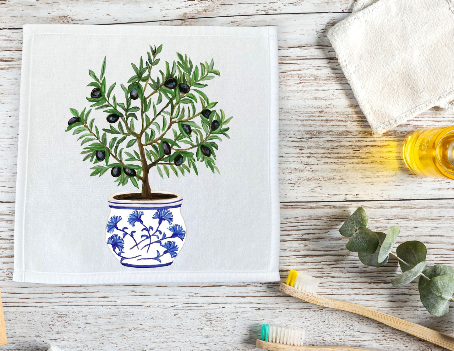 Potted Olive Tree Washcloth - MerikaArt
