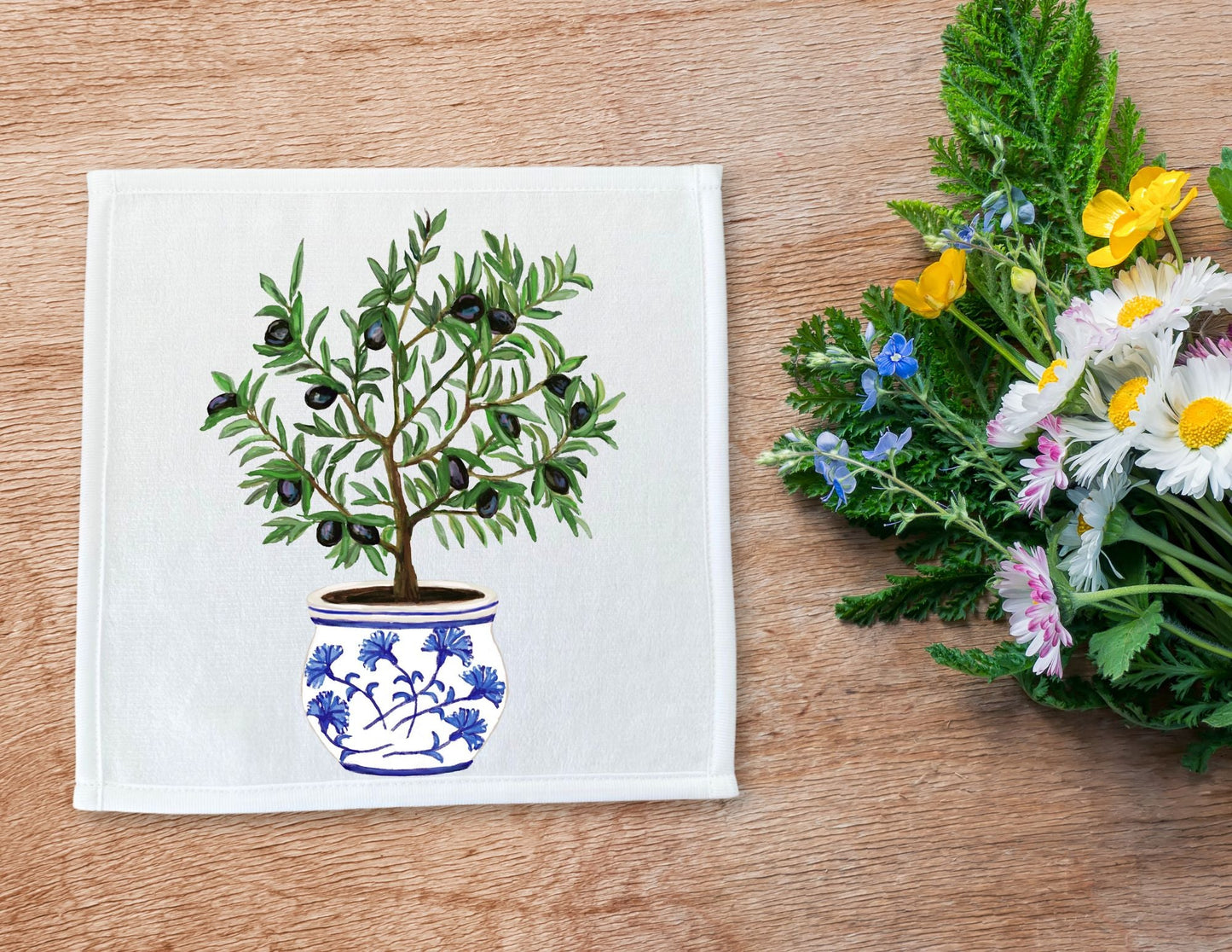 Potted Olive Tree Washcloth - MerikaArt