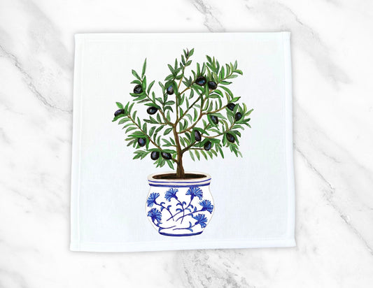 Potted Olive Tree Washcloth - MerikaArt