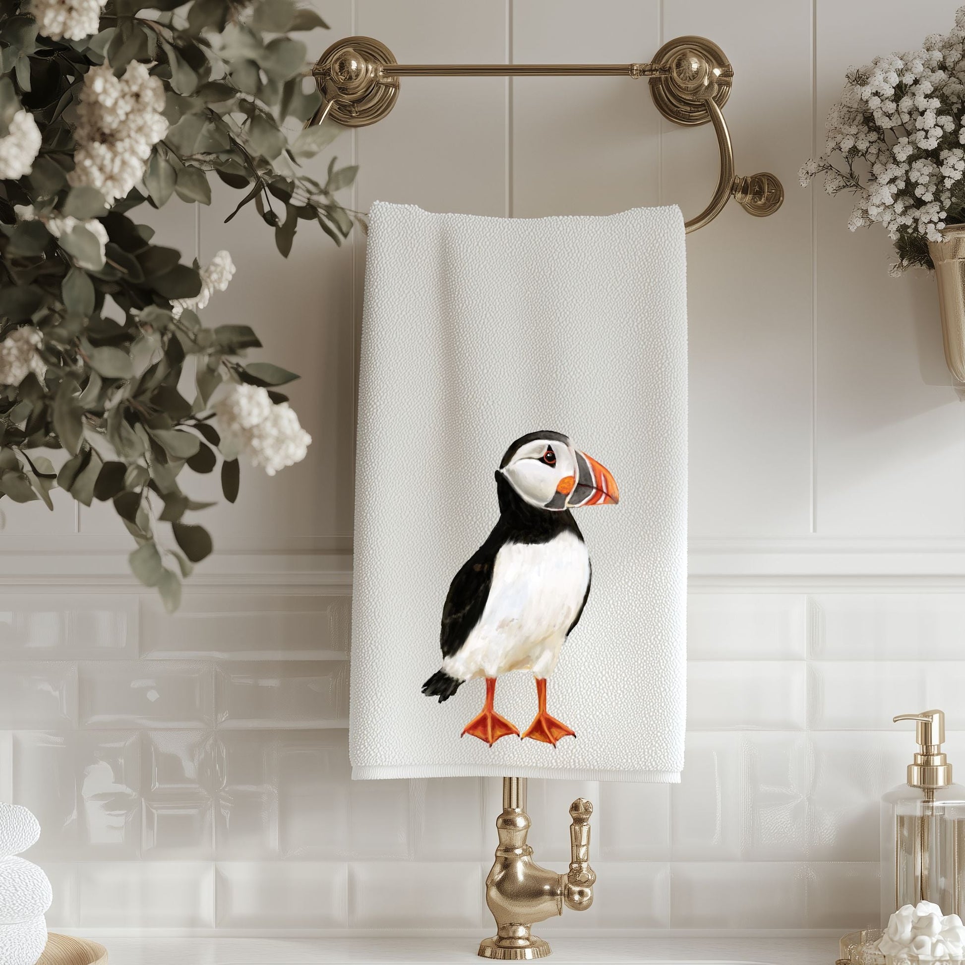 Puffin Bathroom Towel - MerikaArt