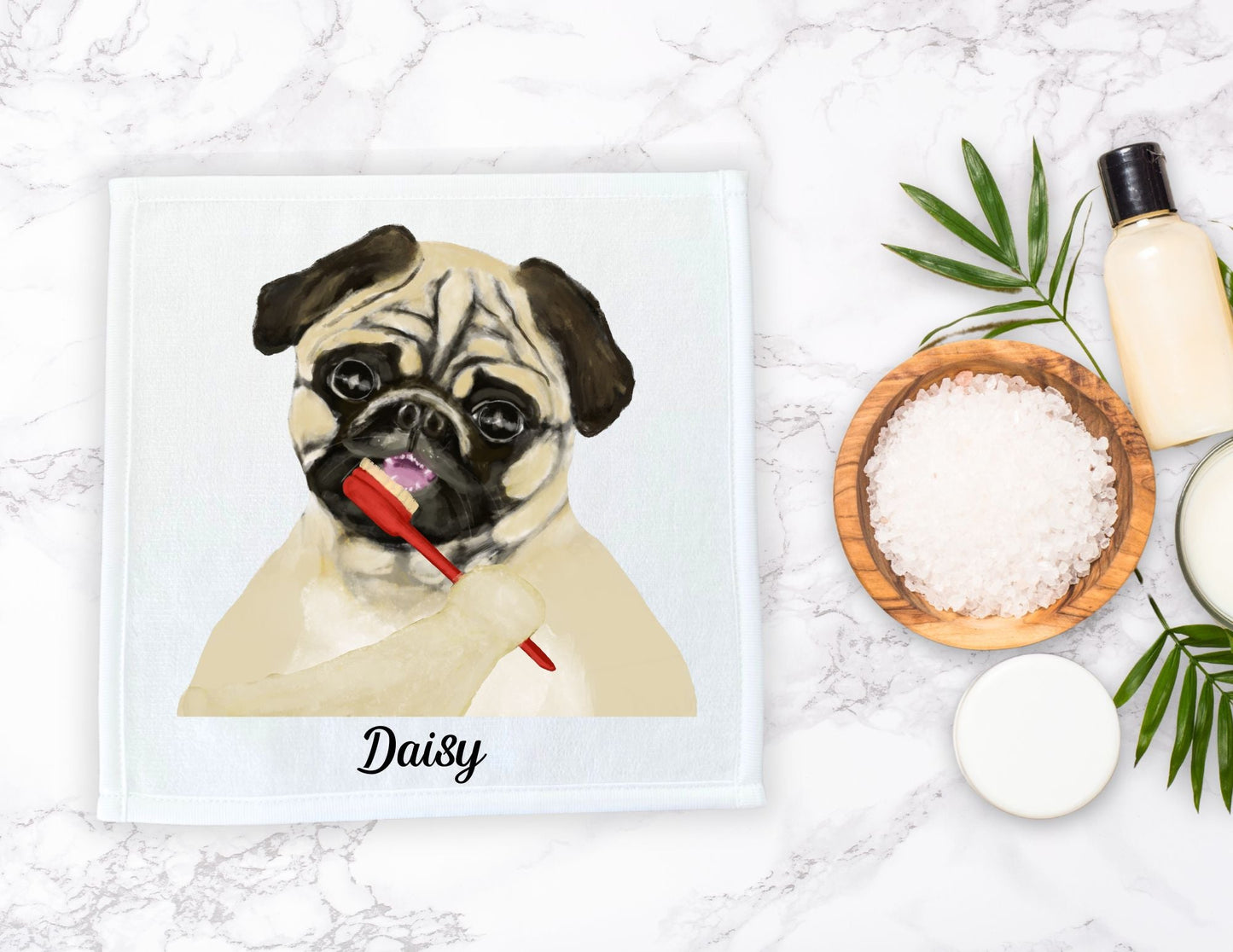 Pug Brushing Teeth Washcloth – A Playful Gift for Dog Lovers - MerikaArt