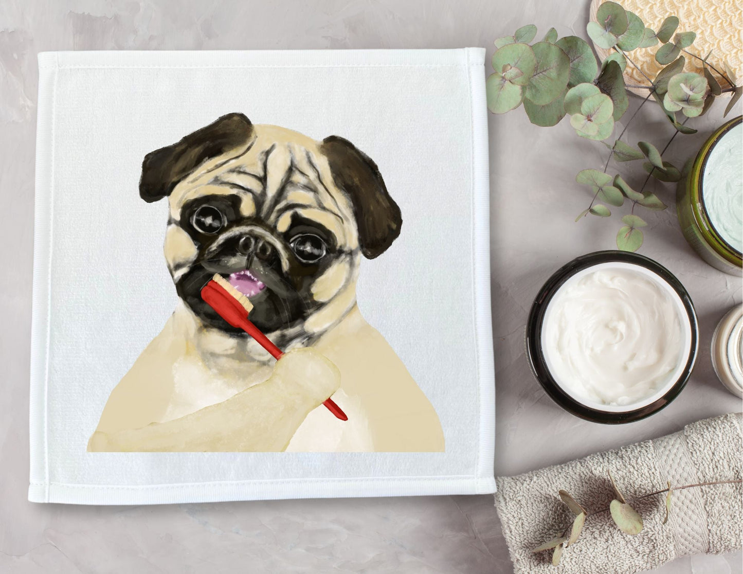 Pug Brushing Teeth Washcloth – A Playful Gift for Dog Lovers - MerikaArt