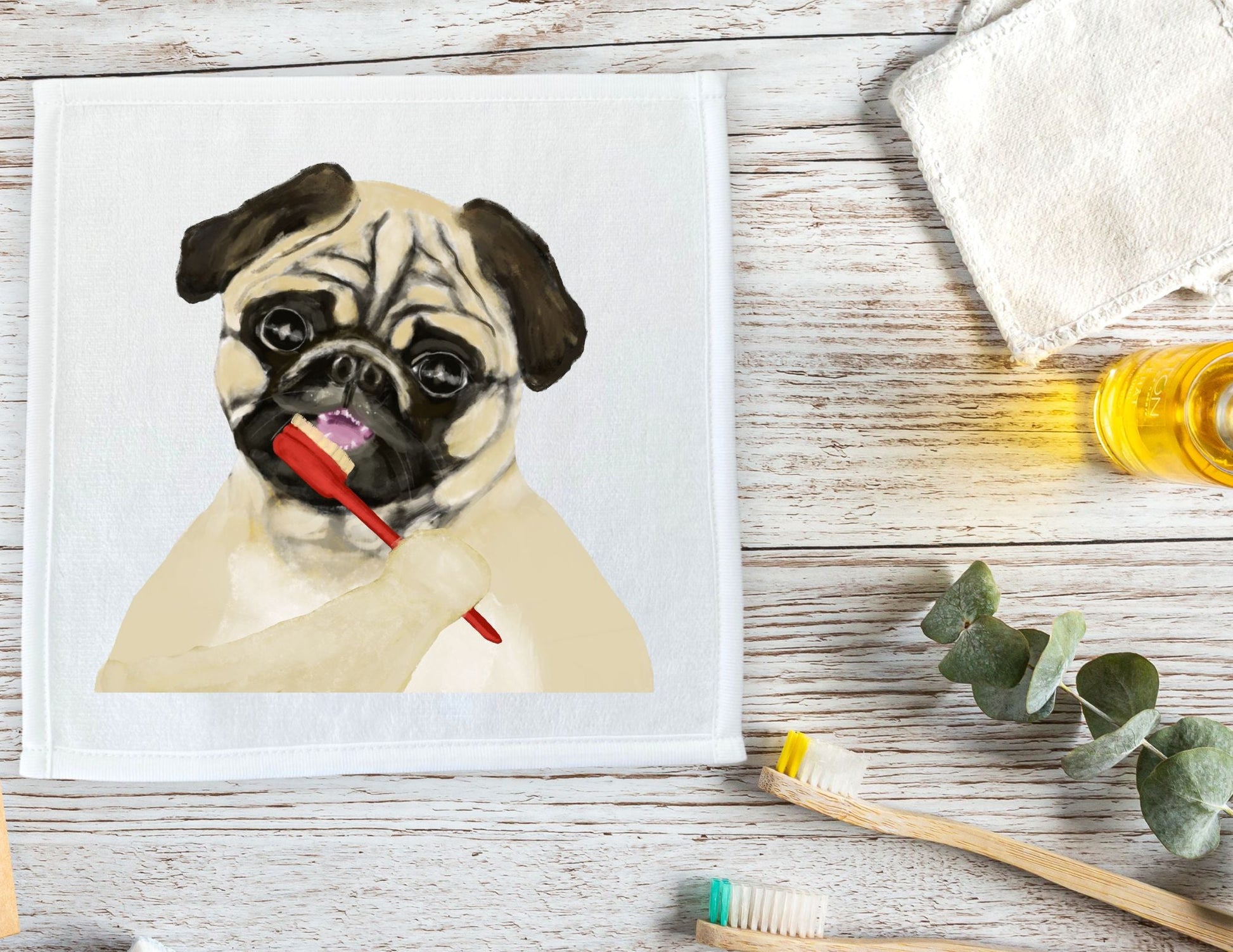 Pug Brushing Teeth Washcloth – A Playful Gift for Dog Lovers - MerikaArt