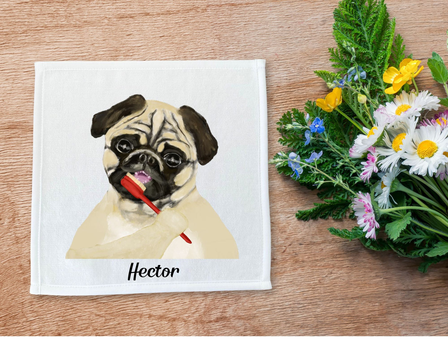 Pug Brushing Teeth Washcloth – A Playful Gift for Dog Lovers - MerikaArt